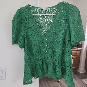 Zara Vibrant Green Lace Blouse